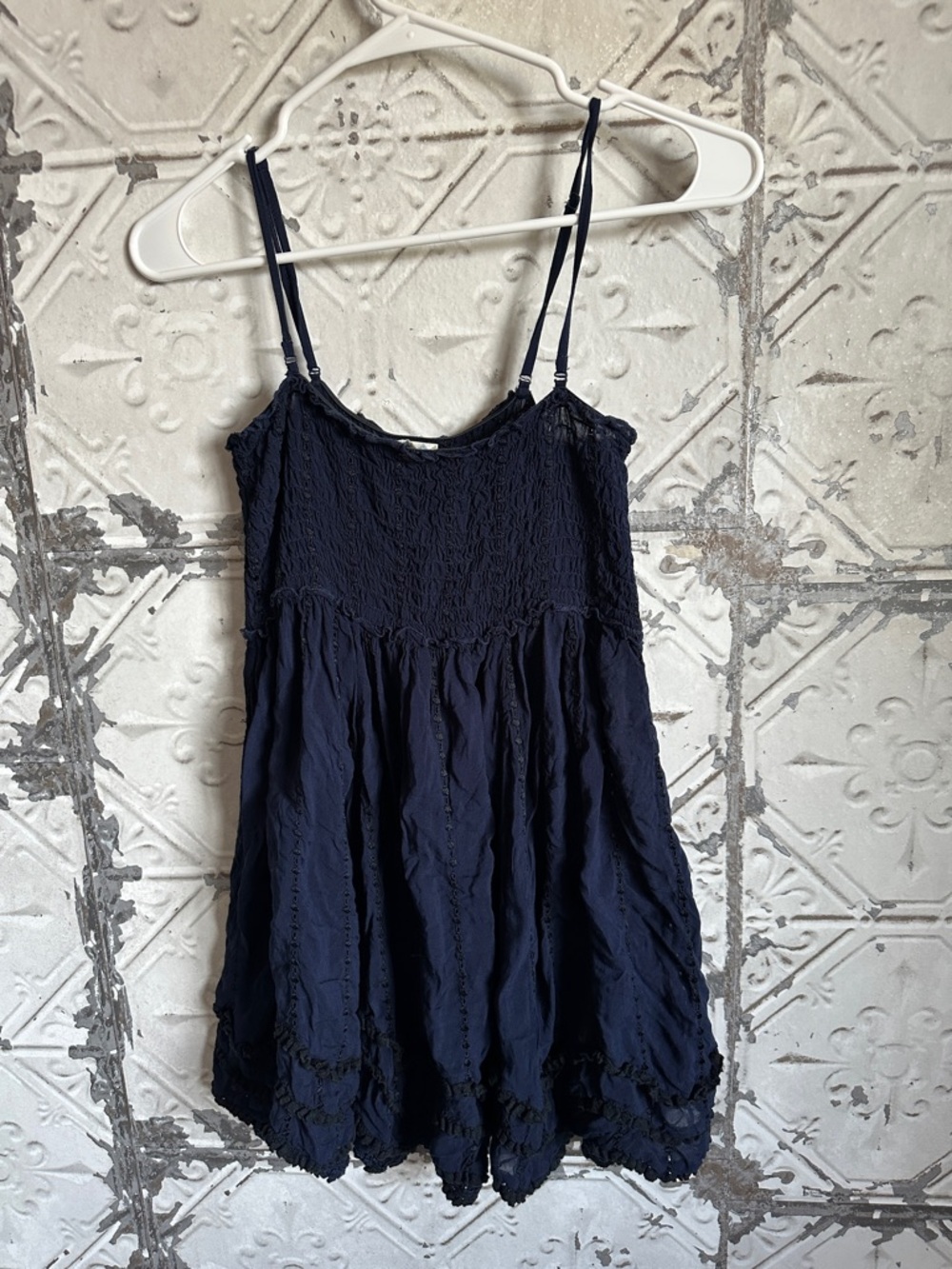 Free People Navy Smocked Babydoll mini dress